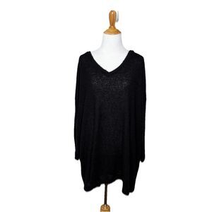 Piko Black Sheer V-Neck Fuzzy Tunic Sweater Size Medium Womens